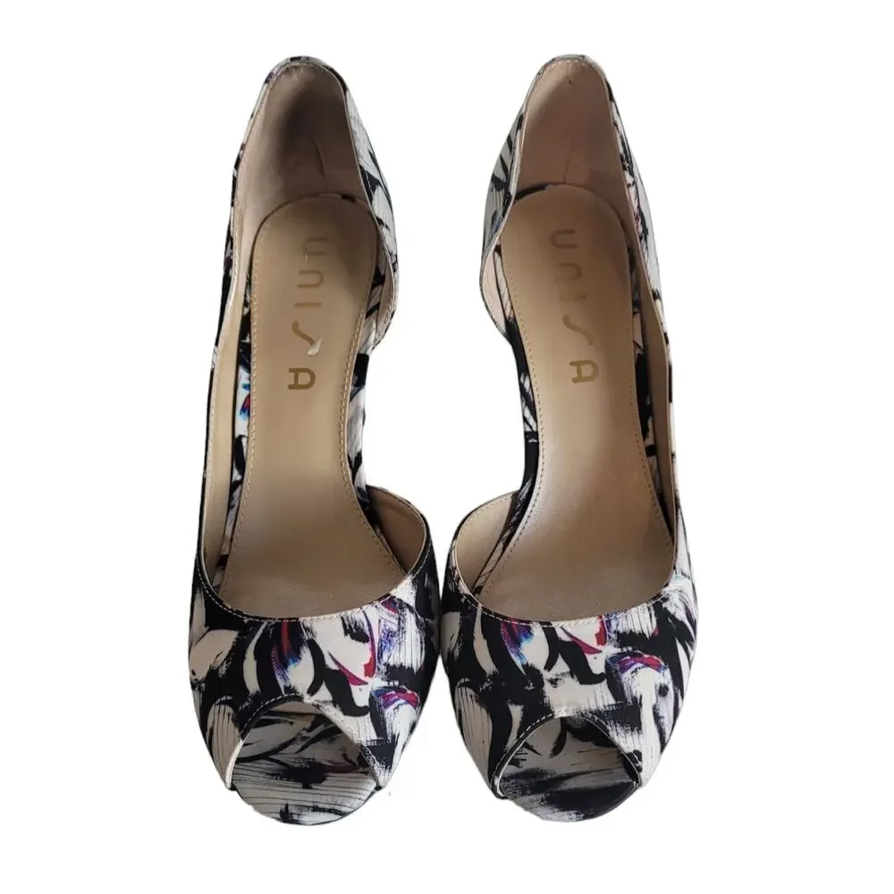 Unisa Women's Slip On Floral Elegant Peep Toe Pump Heels Size 9.5